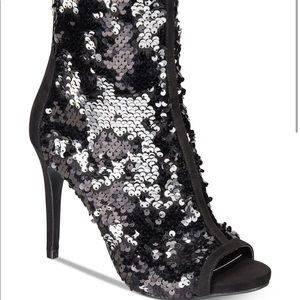 Brush sequin peep toe booties